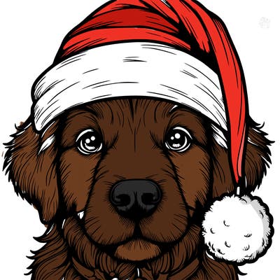 realistic dog with a christmas hat