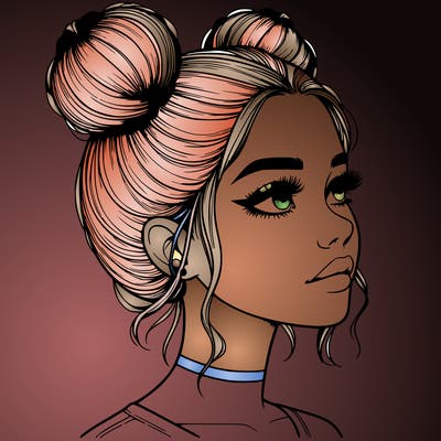 realistic girl with buns on the top of her head
