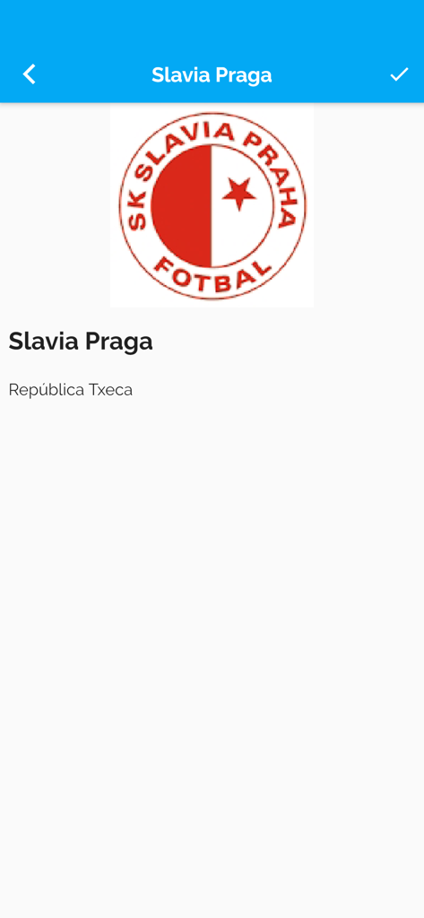 My Tournaments - My Tournamentsアプリのスラビア・プラハのチームプロフィールビュー。チームロゴと場所が表示されています