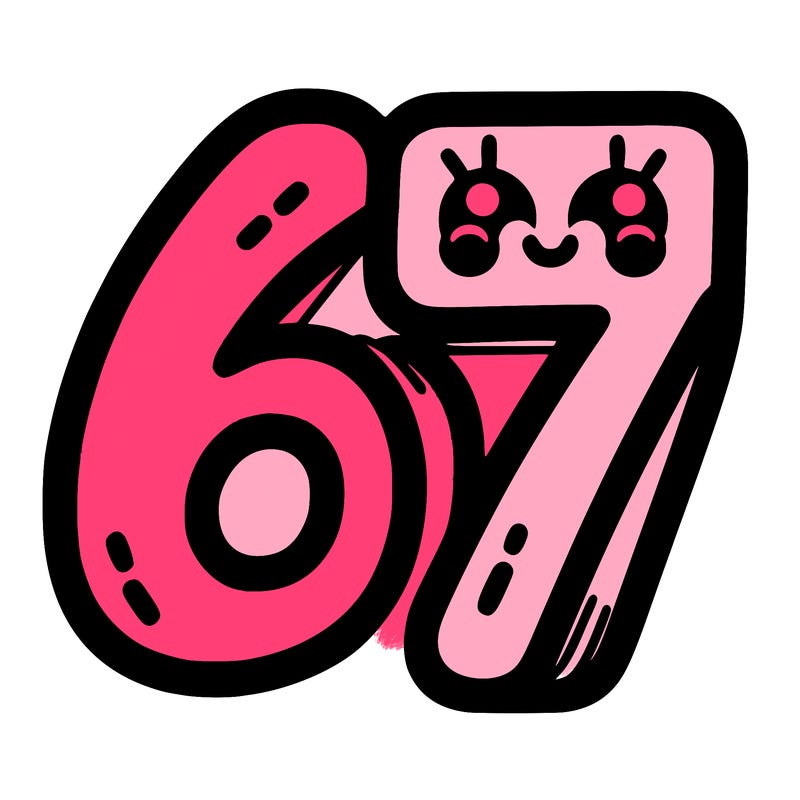 the numbers 67