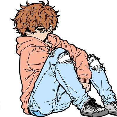 a male hoddie ripped jeans messy hair anime