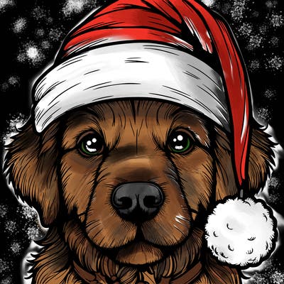 realistic dog with a christmas hat