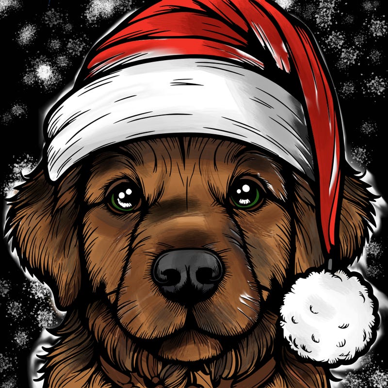 realistic dog with a christmas hat