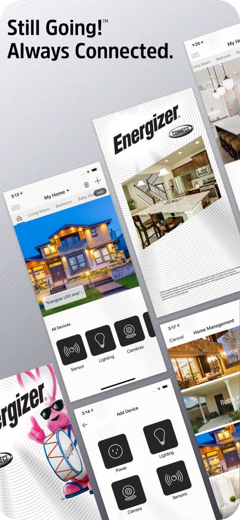 Energizer Connect - Energizer Connect mobile app interface for managing smart home devices and security