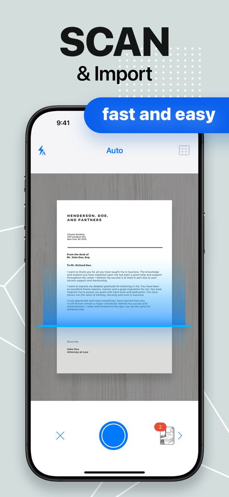 FaxFree: Send Fax From iPhone - Schermo di smartphone che scansiona un documento utilizzando l'app FaxFree