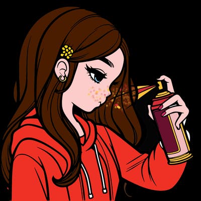 a realistic girl spray painting