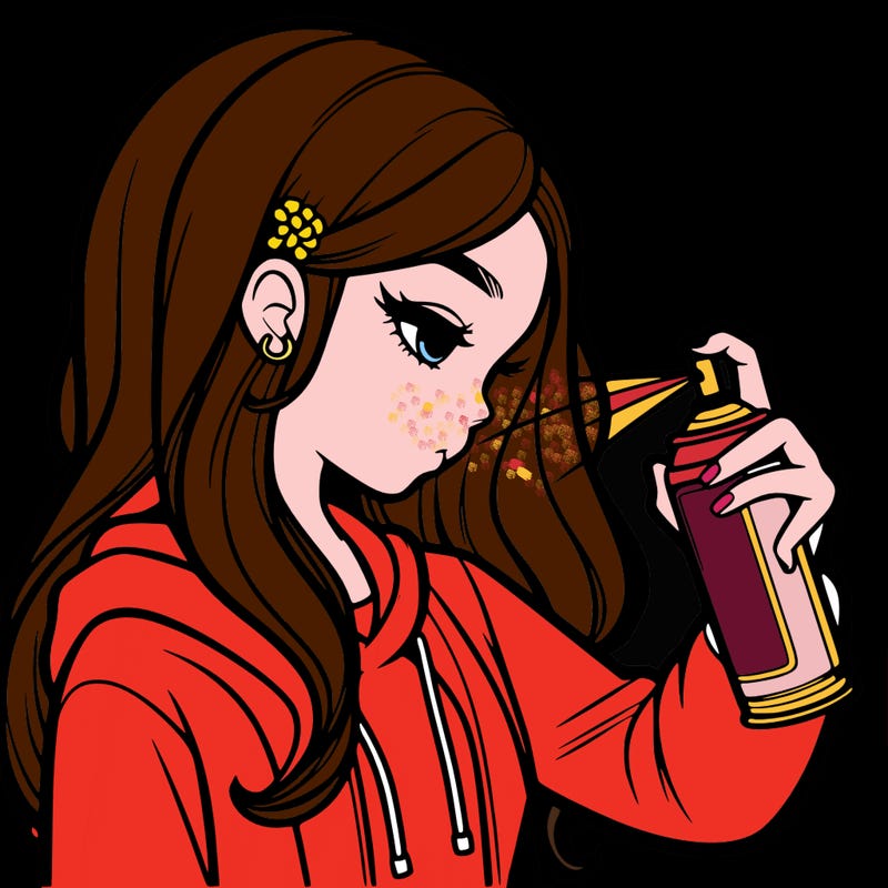 a realistic girl spray painting