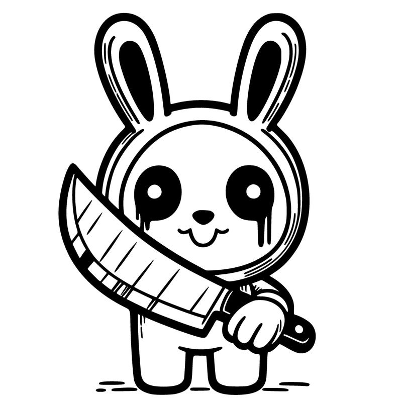 make a scary bunny costume with a knife in his hand