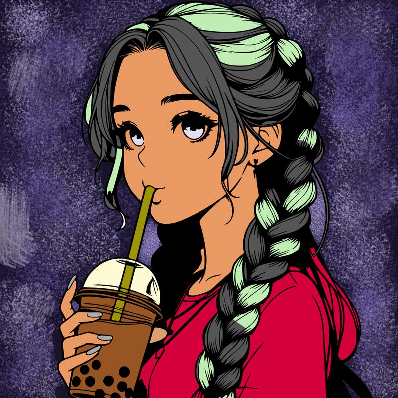 realistic girl with braided hair drinking boba