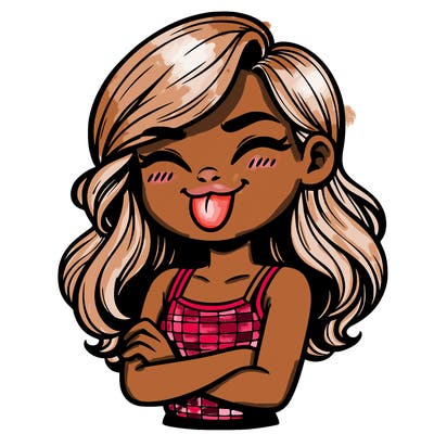 realistic girl crossing her arms and wearing a tank top with her tongue held out she has long hair