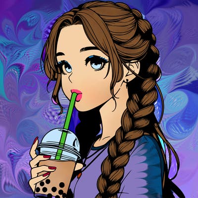 realistic girl with braided hair drinking boba