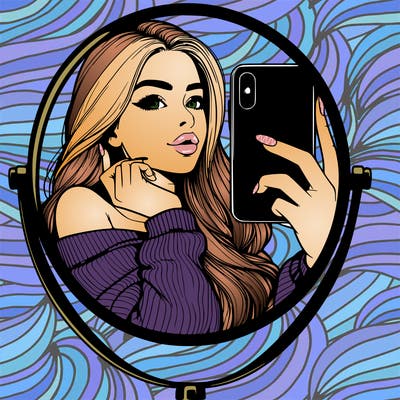 realistic girl taking mirror selfie beautiful
