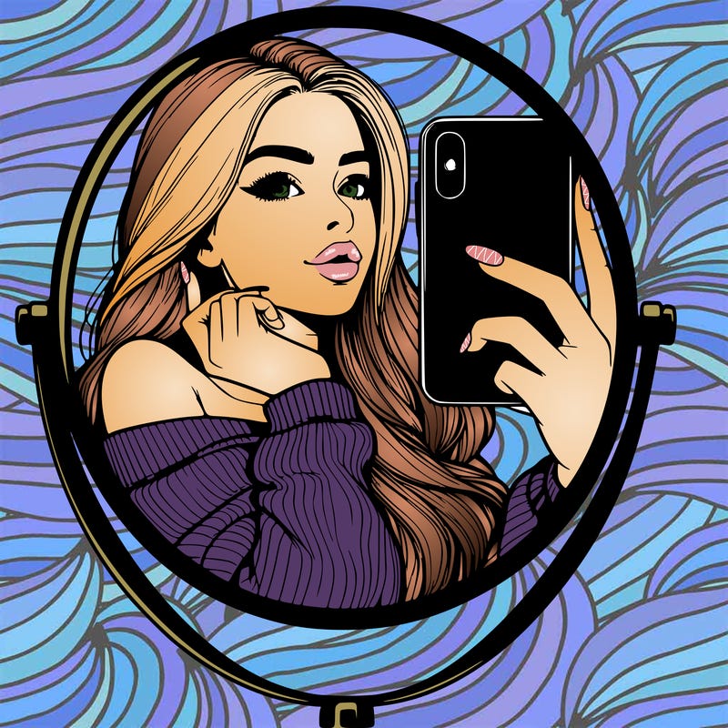 realistic girl taking mirror selfie beautiful