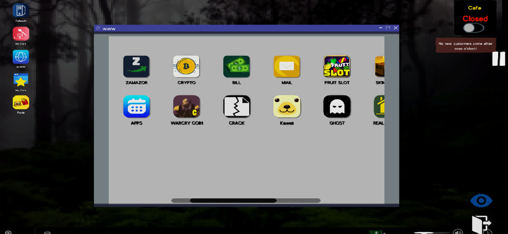 Internet Cafe Simulator 2 - Internet Cafe Simulator 2의 다양한 애플리케이션 아이콘이 있는 게임 내 가상 컴퓨터 데스크톱