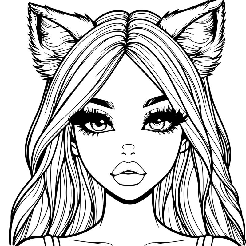 realistic girl with fox ears and realistic lips