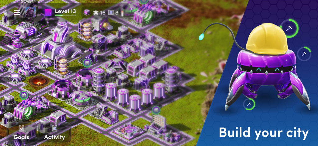 Jogabilidade estratégica de construção de cidades em Illuvium Zero mostrando um complexo industrial de ficção científica e interface de gerenciamento de recursos.