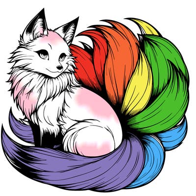 realistic detailed 9 tailed anime fox