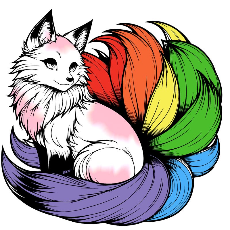 realistic detailed 9 tailed anime fox