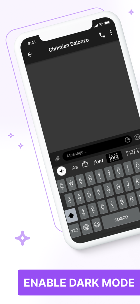 Keyboard Fonts＋Emojis＋Symbols - iPhone custom keyboard with stylized fonts and dark mode interface