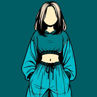 realistic girl faceless with baggy pants and a crop top