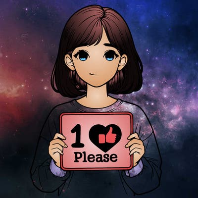 realistic girl holding a sign that says 1 like please