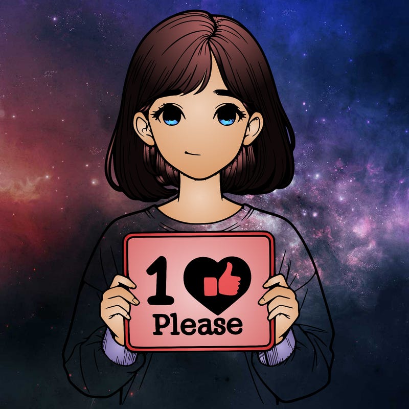 realistic girl holding a sign that says 1 like please