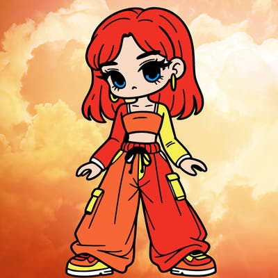 ome girl with crop top amd baggy pants