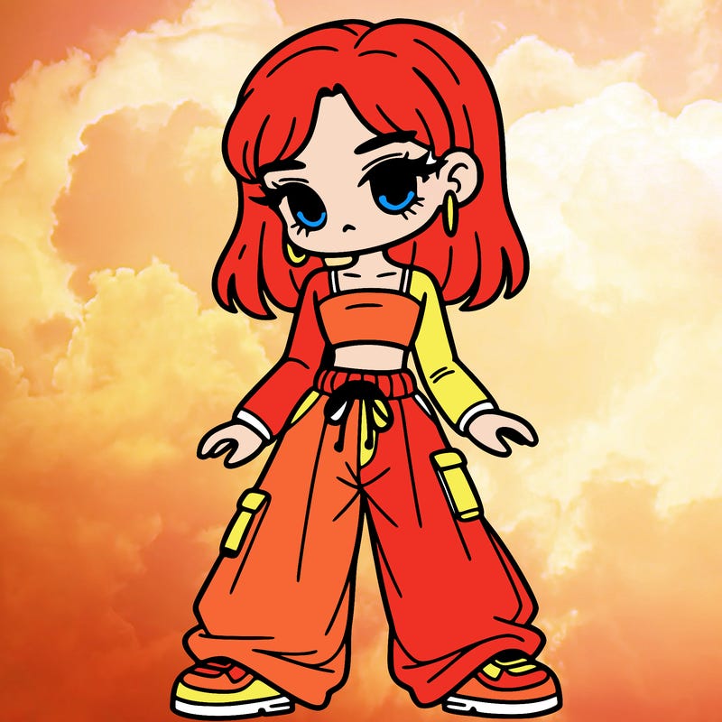 ome girl with crop top amd baggy pants