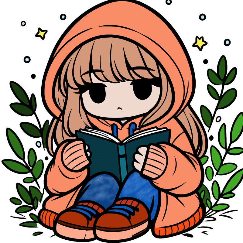 girl in oversized hoodie reading a book