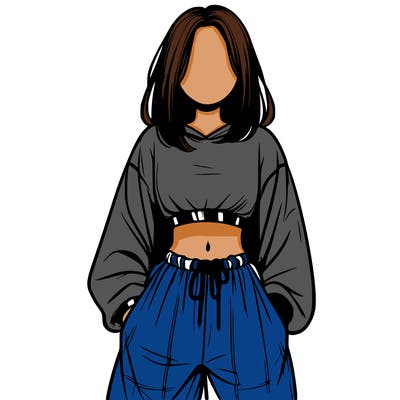 realistic girl faceless with baggy pants and a crop top