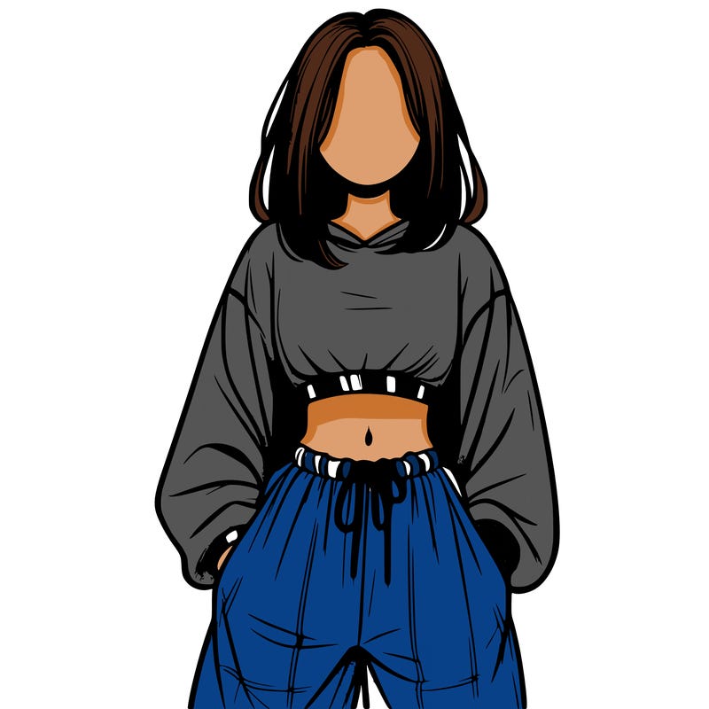 realistic girl faceless with baggy pants and a crop top
