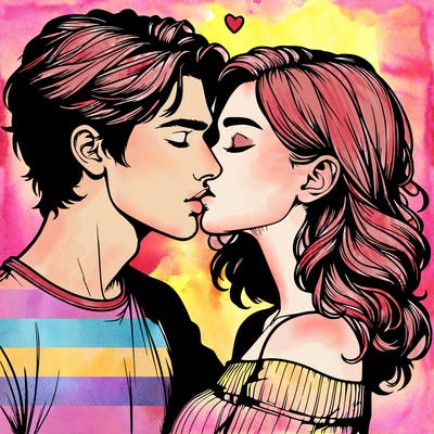 realistic couple kissing