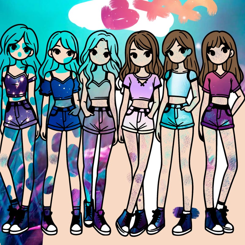 a group of girls wearing crop tops and shorts