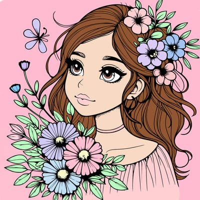 realistic girl with flowers