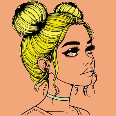 realistic girl with buns on the top of her head
