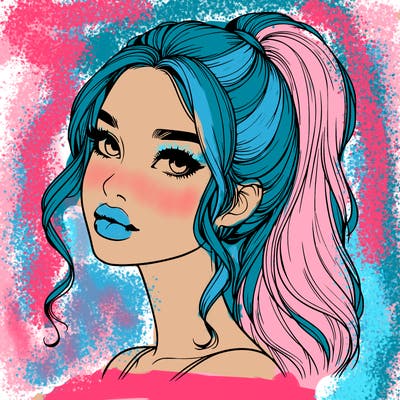 realistic girl with a ponytail on her hair and lips