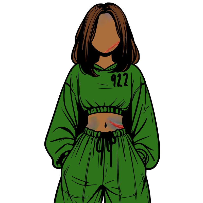 realistic girl faceless with baggy pants and a crop top