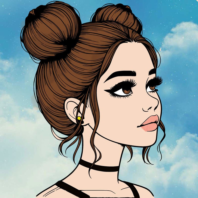 realistic girl with buns on the top of her head
