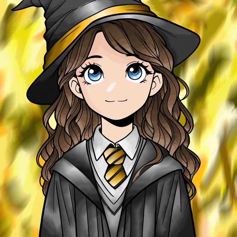 realistic girl in a  hogwarts robes and  pointed  hat