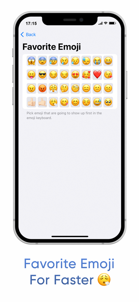 Finale Keyboard - Favorite emoji selection screen in the Finale Keyboard app settings