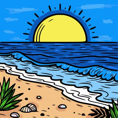 a beach with a sunset