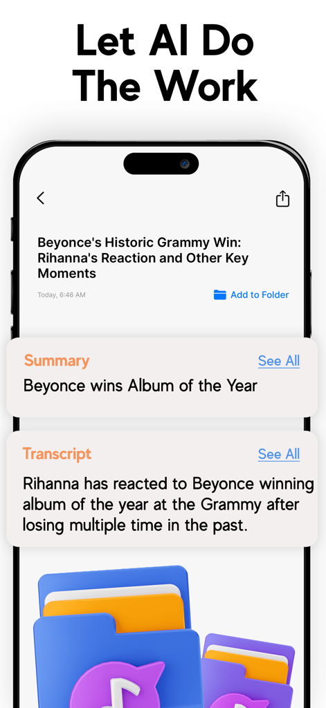 AI生成の要約と文字起こしが表示された、講義録音アプリのスマートフォン画面。