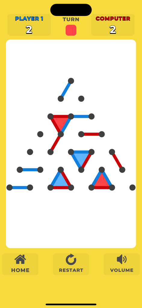 Dots and Boxes (Dot Game) - Gameplay von Dots and Boxes, das den Dreiecksmodus in einem Match gegen den Computer zeigt.
