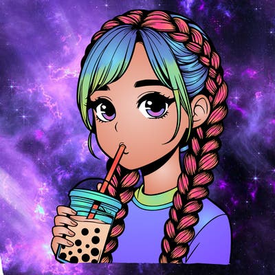 realistic girl with braided hair drinking boba