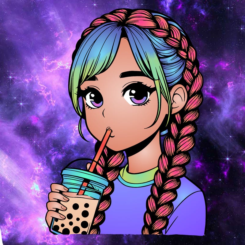 realistic girl with braided hair drinking boba