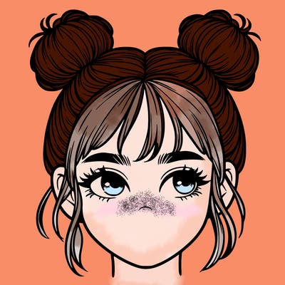 realistic girl with 2 hair buns