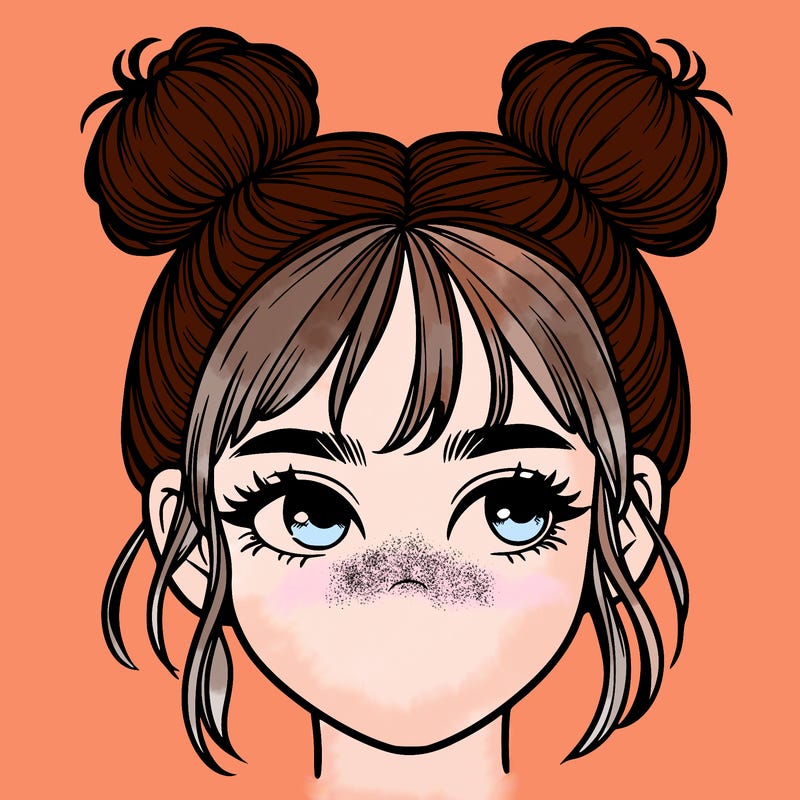 realistic girl with 2 hair buns