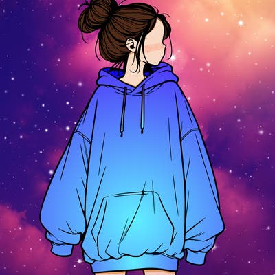 realistic girl with a oversized sweatshirt on and a bun