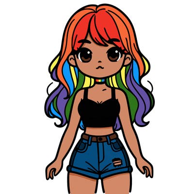 girl with crop top & jean shorts