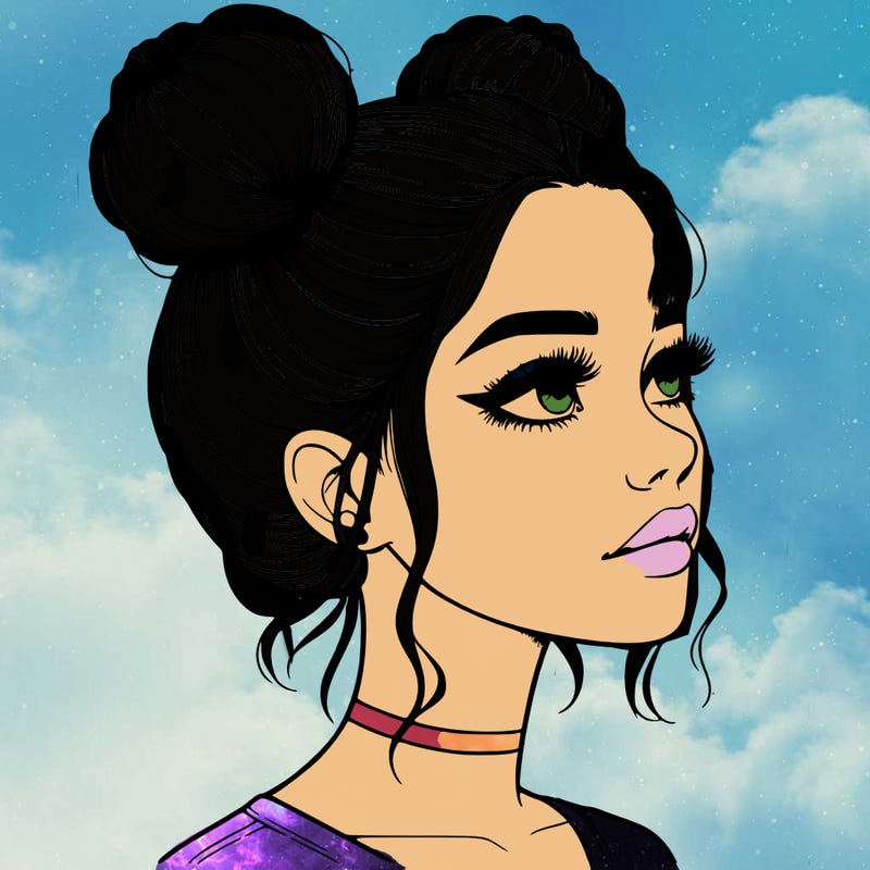 realistic girl with buns on the top of her head